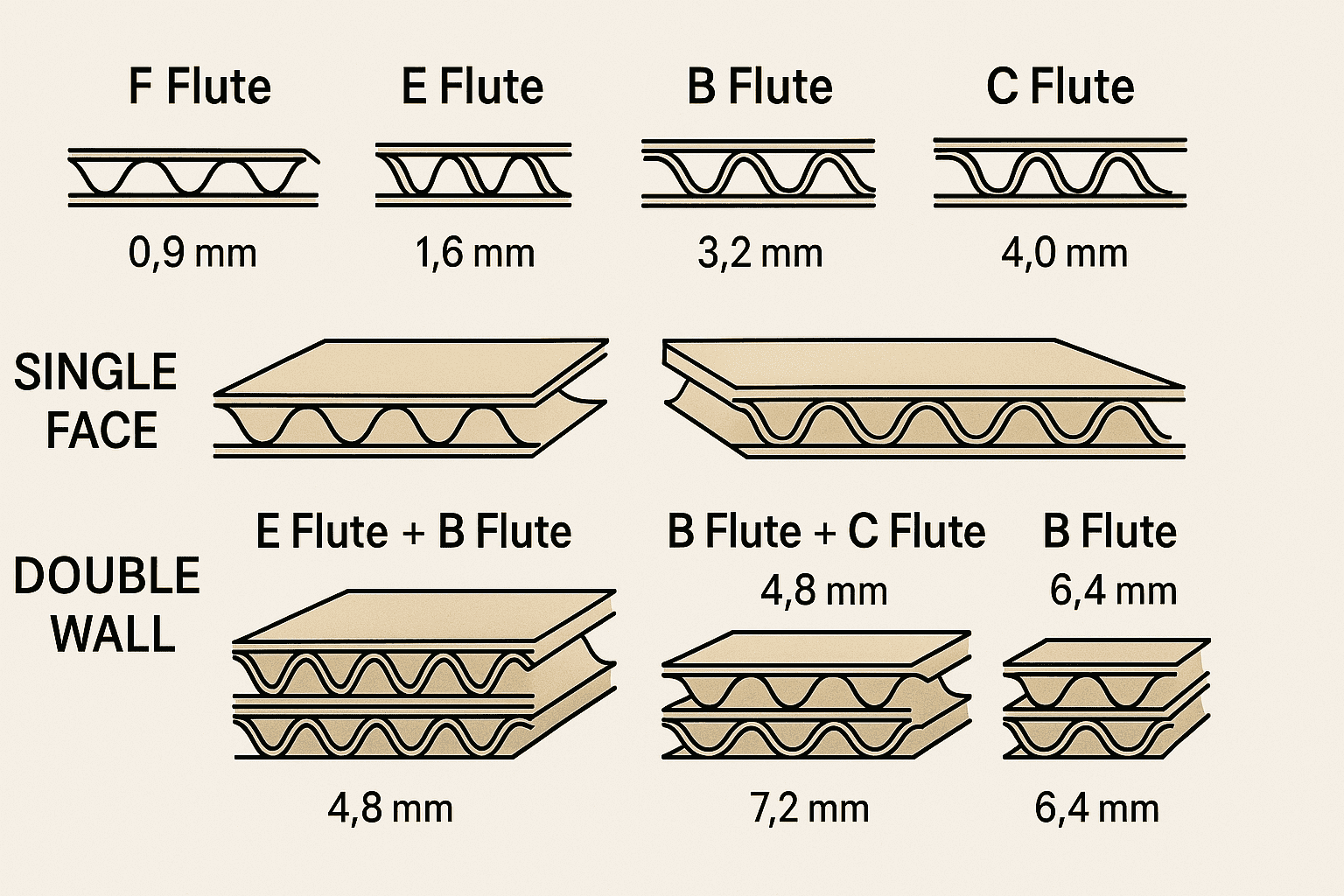 Corrugated flute types diagram